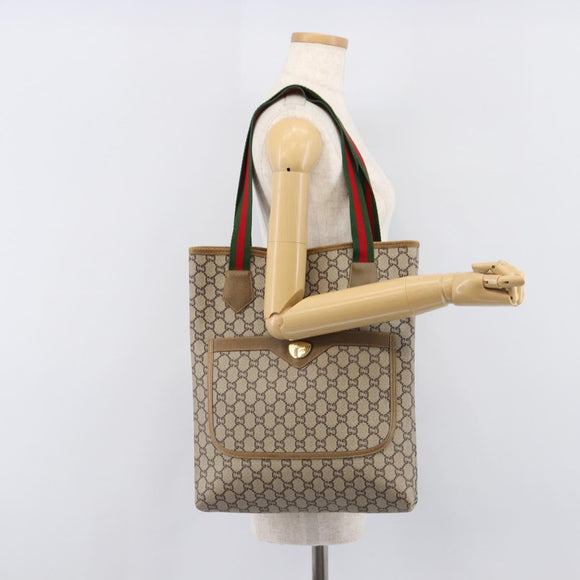 GUCCI GUCCI Plus Tote Bag PVC Leather Beige Gold Auth 213769