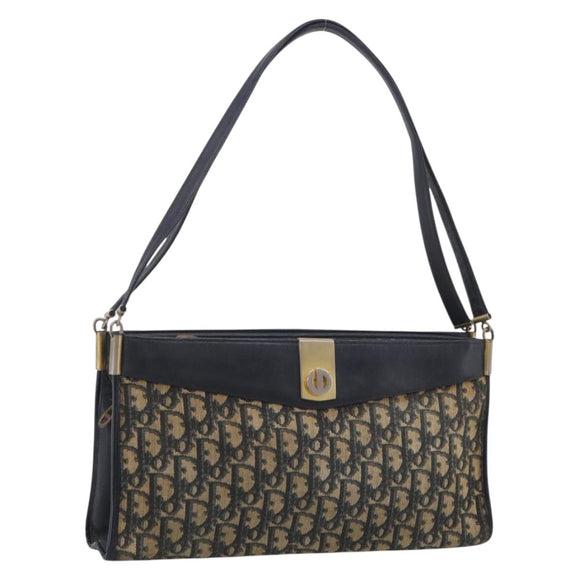 Christian Dior Trotter Canvas Shoulder Bag Navy Gold Tone Auth 213771