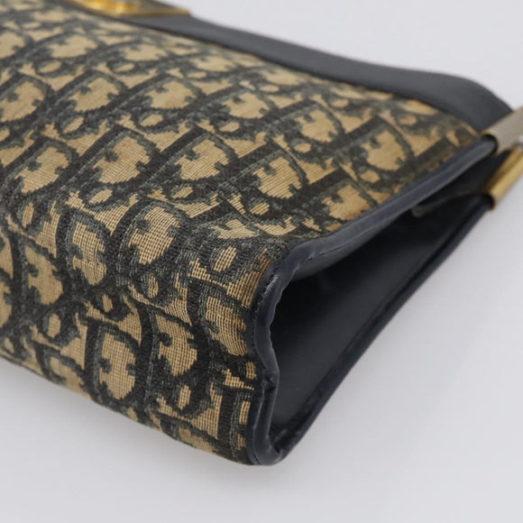 Christian Dior Trotter Canvas Shoulder Bag Navy Gold Tone Auth 213771