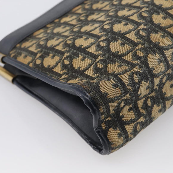 Christian Dior Trotter Canvas Shoulder Bag Navy Gold Tone Auth 213771