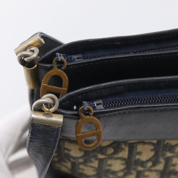 Christian Dior Trotter Canvas Shoulder Bag Navy Gold Tone Auth 213771