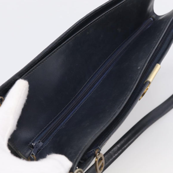 Christian Dior Trotter Canvas Shoulder Bag Navy Gold Tone Auth 213771