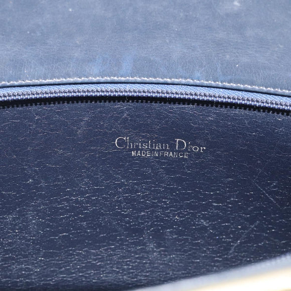 Christian Dior Trotter Canvas Shoulder Bag Navy Gold Tone Auth 213771