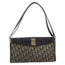 Christian Dior Trotter Canvas Shoulder Bag Navy Gold Tone Auth 213771-2