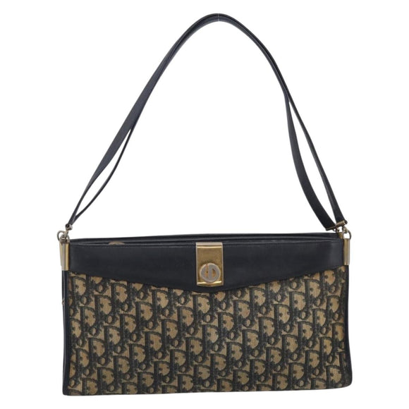 Christian Dior Trotter Canvas Shoulder Bag Navy Gold Tone Auth 213771
