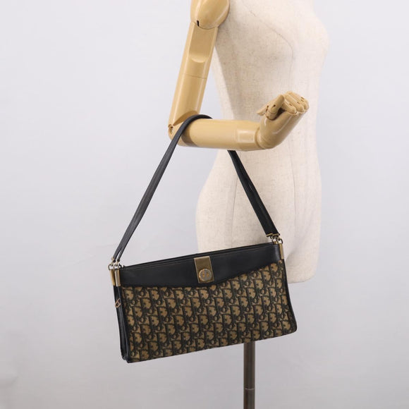 Christian Dior Trotter Canvas Shoulder Bag Navy Gold Tone Auth 213771