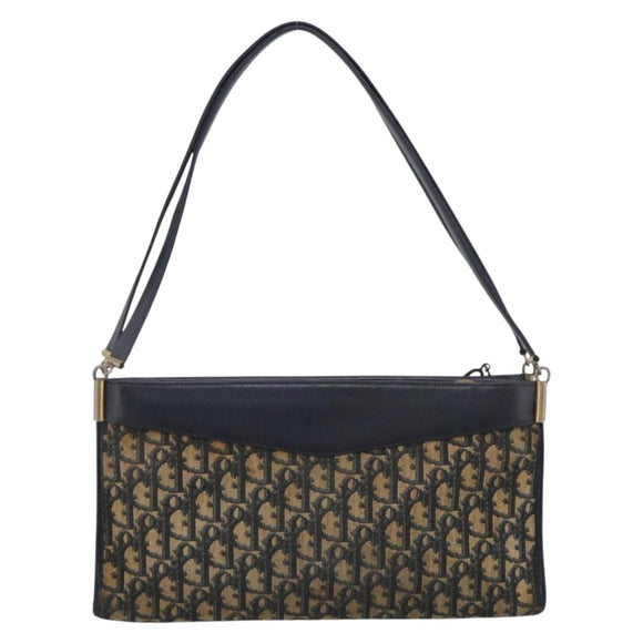 Christian Dior Trotter Canvas Shoulder Bag Navy Gold Tone Auth 213771