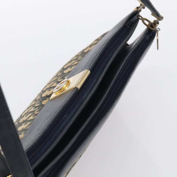 Christian Dior Trotter Canvas Shoulder Bag Navy Gold Tone Auth 213771