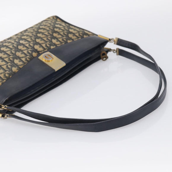 Christian Dior Trotter Canvas Shoulder Bag Navy Gold Tone Auth 213771