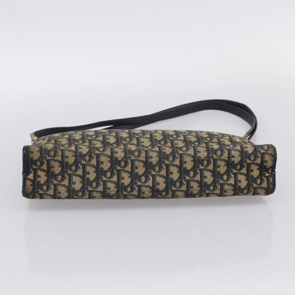 Christian Dior Trotter Canvas Shoulder Bag Navy Gold Tone Auth 213771