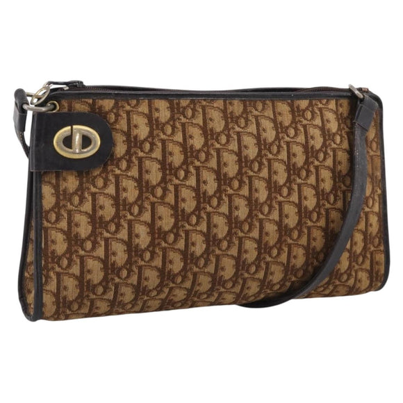 Christian Dior Trotter Canvas Shoulder Bag Brown Gold Auth 213774