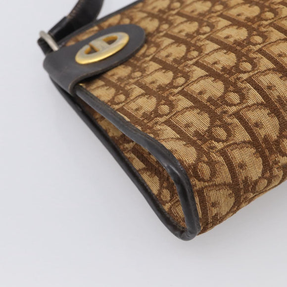 Christian Dior Trotter Canvas Shoulder Bag Brown Gold Auth 213774
