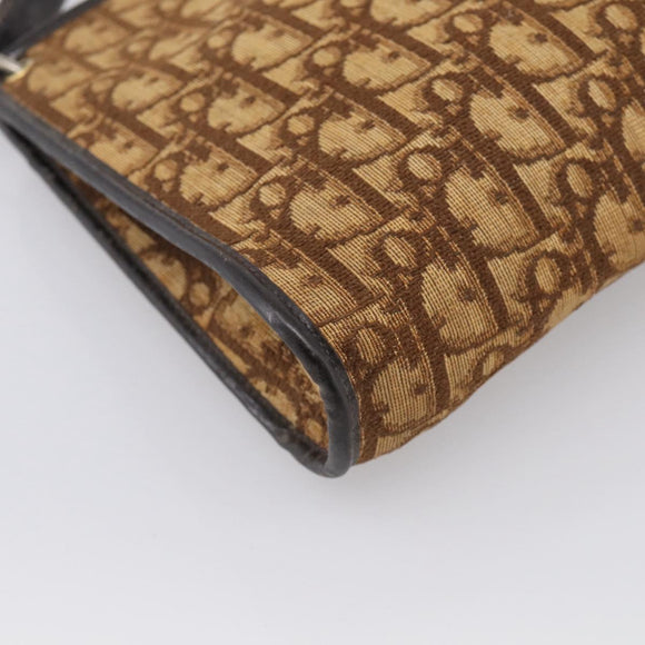 Christian Dior Trotter Canvas Shoulder Bag Brown Gold Auth 213774