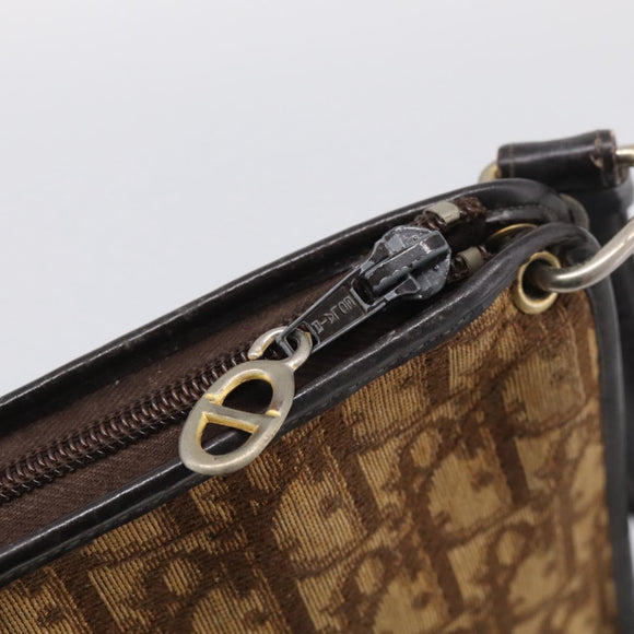 Christian Dior Trotter Canvas Shoulder Bag Brown Gold Auth 213774