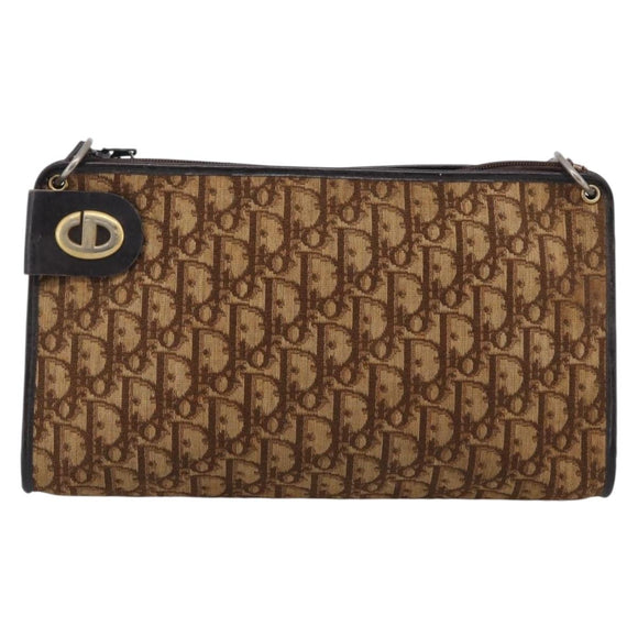 Christian Dior Trotter Canvas Shoulder Bag Brown Gold Auth 213774