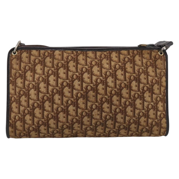 Christian Dior Trotter Canvas Shoulder Bag Brown Gold Auth 213774
