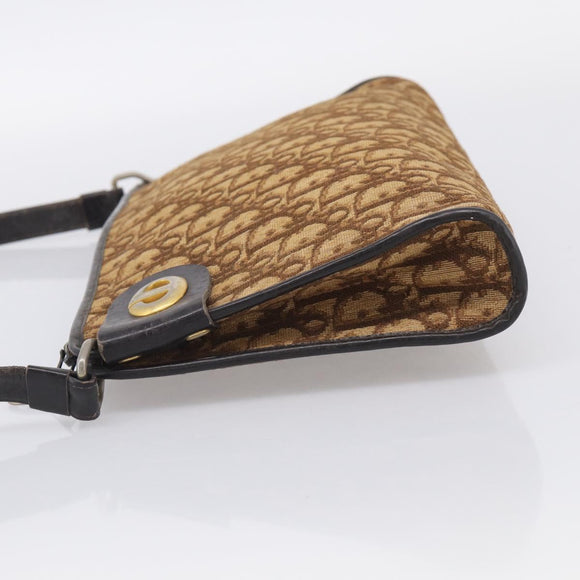 Christian Dior Trotter Canvas Shoulder Bag Brown Gold Auth 213774