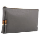 GUCCI Bamboo Clutch Bag Leather Gray Gold 449653 Auth 213782A-1
