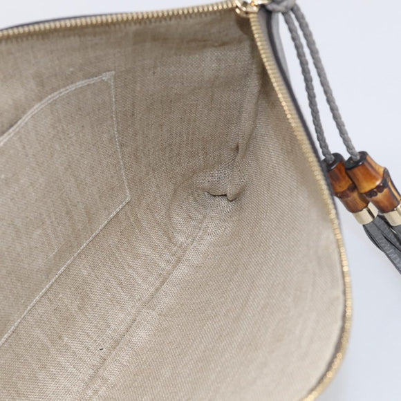 GUCCI Bamboo Clutch Bag Leather Gray Gold 449653 Auth 213782A