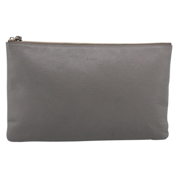 GUCCI Bamboo Clutch Bag Leather Gray Gold 449653 Auth 213782A