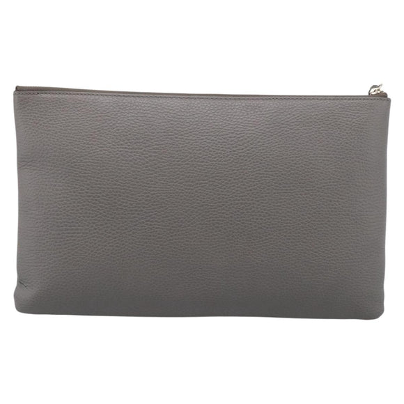 GUCCI Bamboo Clutch Bag Leather Gray Gold 449653 Auth 213782A
