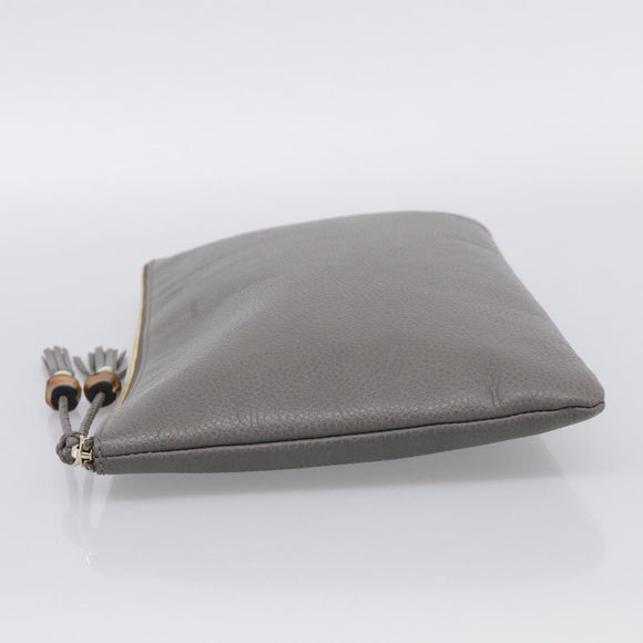 GUCCI Bamboo Clutch Bag Leather Gray Gold 449653 Auth 213782A