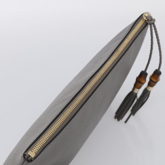 GUCCI Bamboo Clutch Bag Leather Gray Gold 449653 Auth 213782A