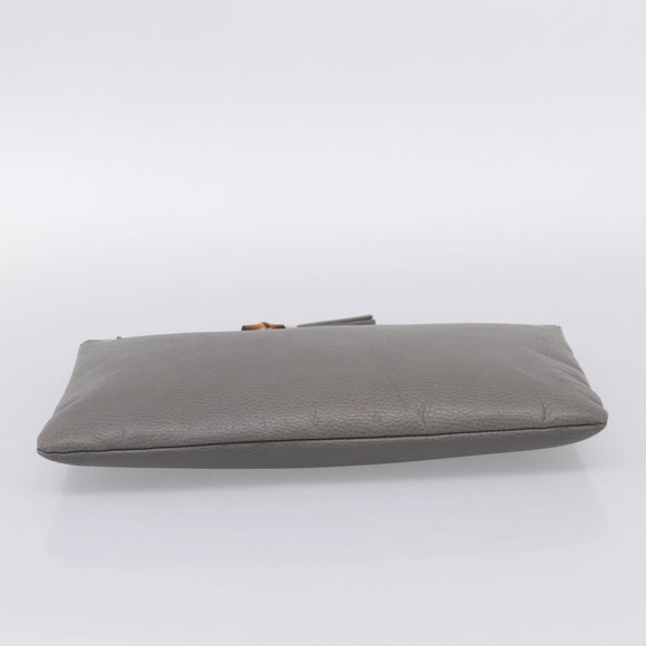 GUCCI Bamboo Clutch Bag Leather Gray Gold 449653 Auth 213782A