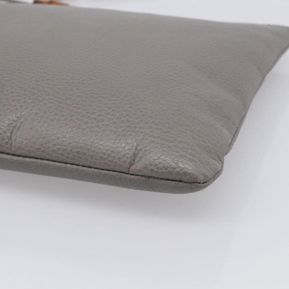 GUCCI Bamboo Clutch Bag Leather Gray Gold 449653 Auth 213782A