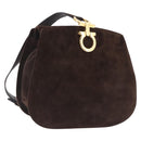 Salvatore Ferragamo Gancini Shoulder Bag Suede Brown Gold Auth 213783-1