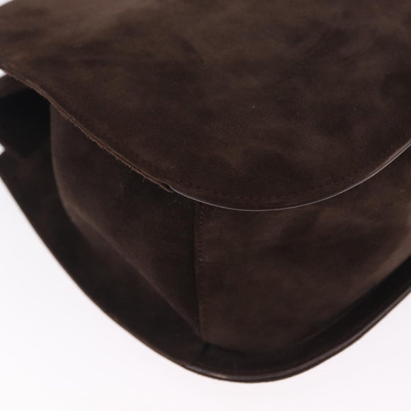 Salvatore Ferragamo Gancini Shoulder Bag Suede Brown Gold Auth 213783