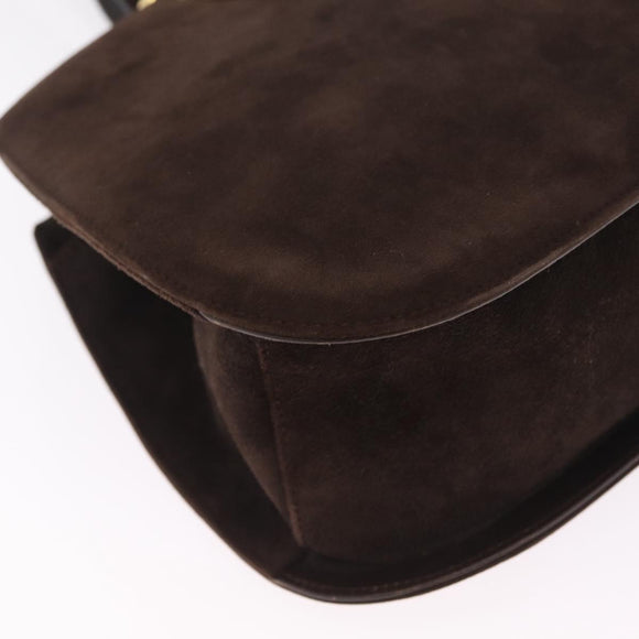Salvatore Ferragamo Gancini Shoulder Bag Suede Brown Gold Auth 213783