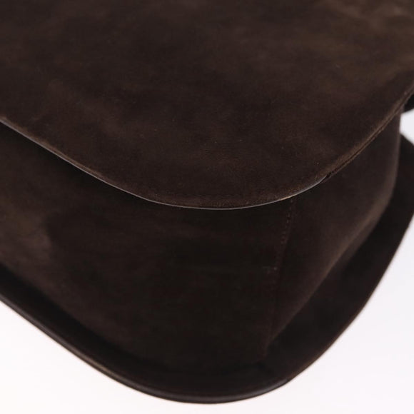 Salvatore Ferragamo Gancini Shoulder Bag Suede Brown Gold Auth 213783