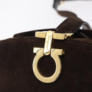 Salvatore Ferragamo Gancini Shoulder Bag Suede Brown Gold Auth 213783-15
