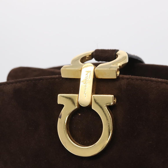 Salvatore Ferragamo Gancini Shoulder Bag Suede Brown Gold Auth 213783