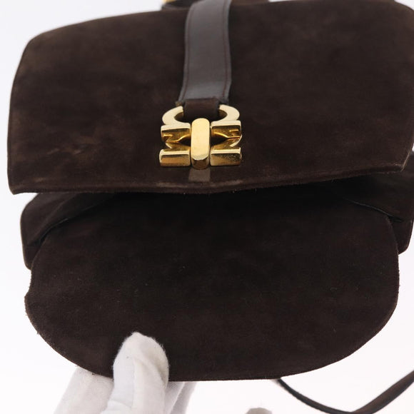 Salvatore Ferragamo Gancini Shoulder Bag Suede Brown Gold Auth 213783