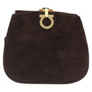 Salvatore Ferragamo Gancini Shoulder Bag Suede Brown Gold Auth 213783-2