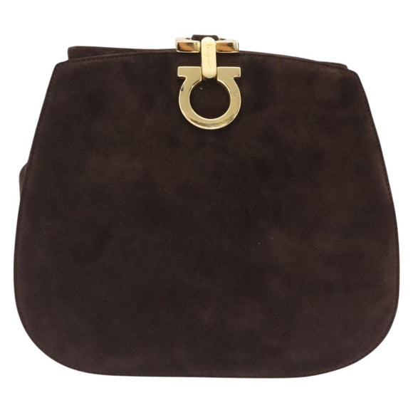 Salvatore Ferragamo Gancini Shoulder Bag Suede Brown Gold Auth 213783
