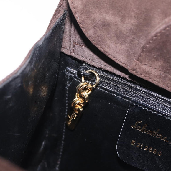 Salvatore Ferragamo Gancini Shoulder Bag Suede Brown Gold Auth 213783