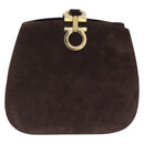 Salvatore Ferragamo Gancini Shoulder Bag Suede Brown Gold Auth 213783-3