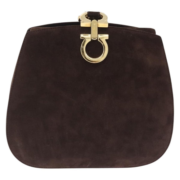 Salvatore Ferragamo Gancini Shoulder Bag Suede Brown Gold Auth 213783