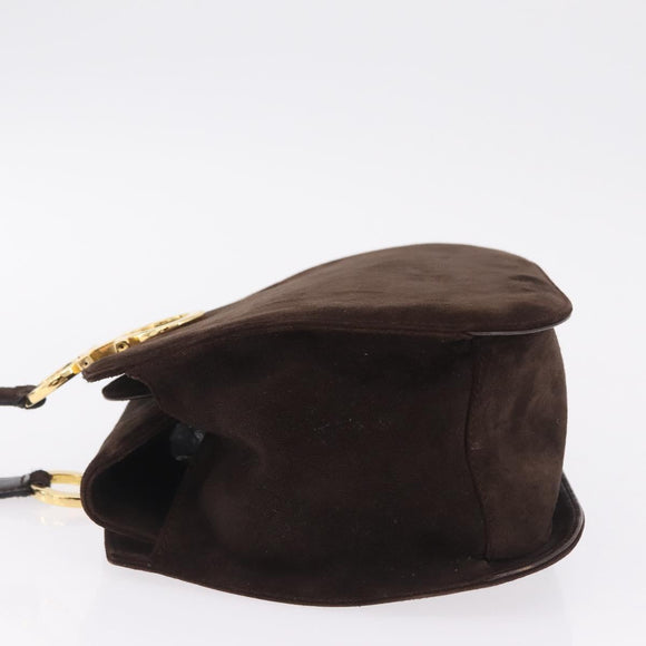 Salvatore Ferragamo Gancini Shoulder Bag Suede Brown Gold Auth 213783