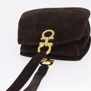 Salvatore Ferragamo Gancini Shoulder Bag Suede Brown Gold Auth 213783-6
