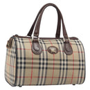 BURBERRY Nova Check Hand Bag Canvas Beige Gold Tone Auth 213784-1
