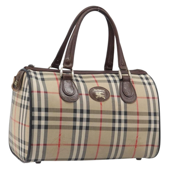BURBERRY Nova Check Hand Bag Canvas Beige Gold Tone Auth 213784