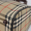 BURBERRY Nova Check Hand Bag Canvas Beige Gold Tone Auth 213784-12