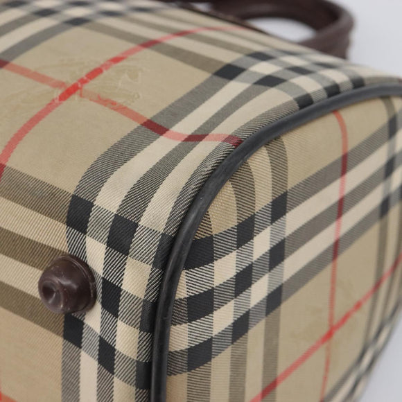 BURBERRY Nova Check Hand Bag Canvas Beige Gold Tone Auth 213784