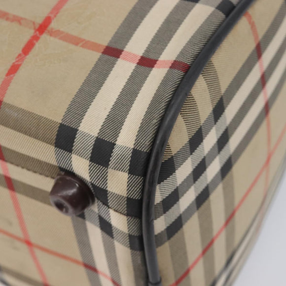 BURBERRY Nova Check Hand Bag Canvas Beige Gold Tone Auth 213784