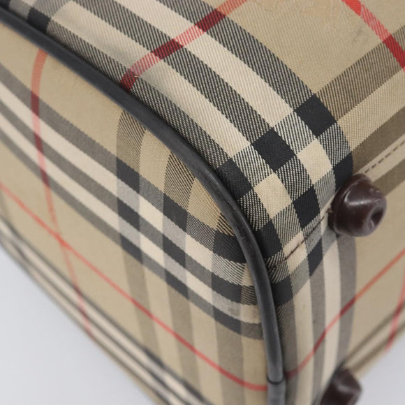 BURBERRY Nova Check Hand Bag Canvas Beige Gold Tone Auth 213784