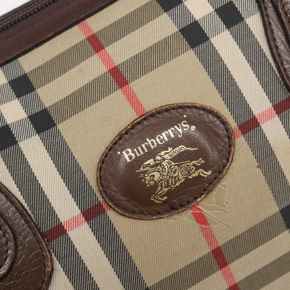 BURBERRY Nova Check Hand Bag Canvas Beige Gold Tone Auth 213784